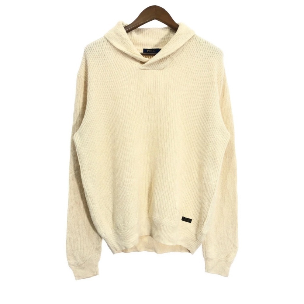 Vintage Polo Ralph Lauren 💯 Cotton Shaker Knit Ivory Sweater M